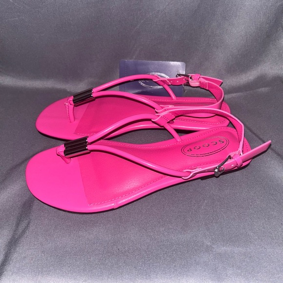 Scoop Thong Slingback Sandals Pink Metal Detail Women Size 6 - Picture 2 of 4